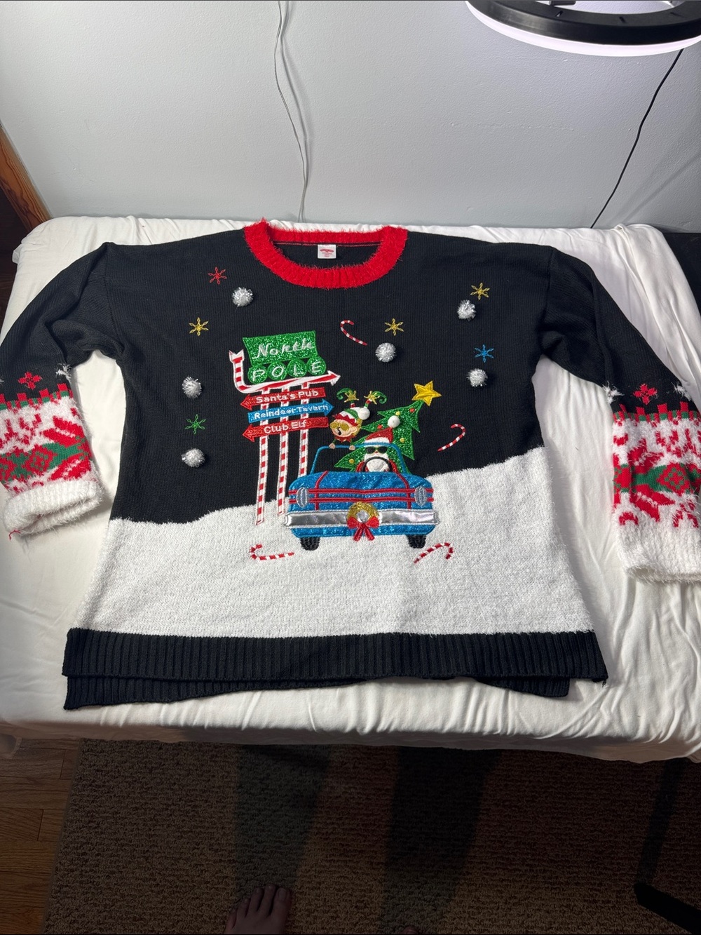 Holiday Time Black, White & Red Festive Crewneck Sweater